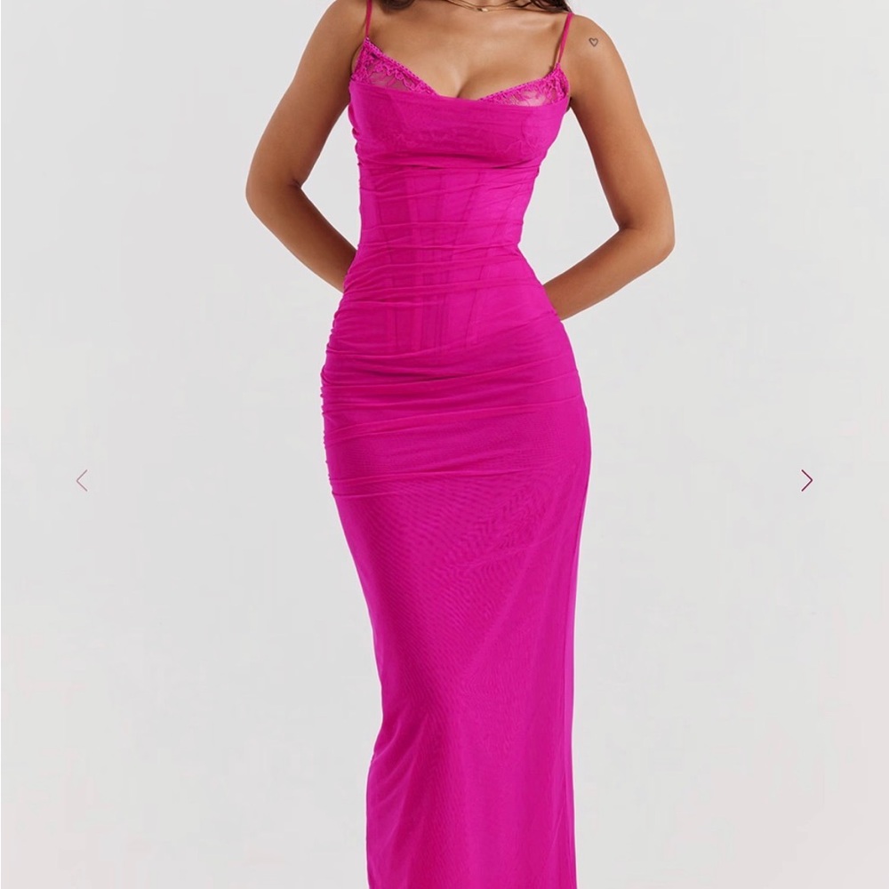 House of CB: NALINI Fuchsia Stretch Mesh Maxi Dress